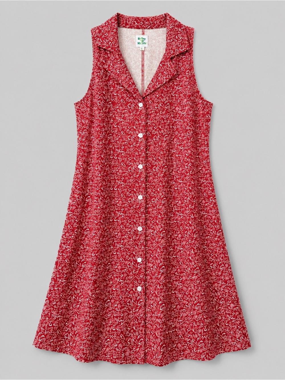Sleeveless Red Floral Button-Front Dress